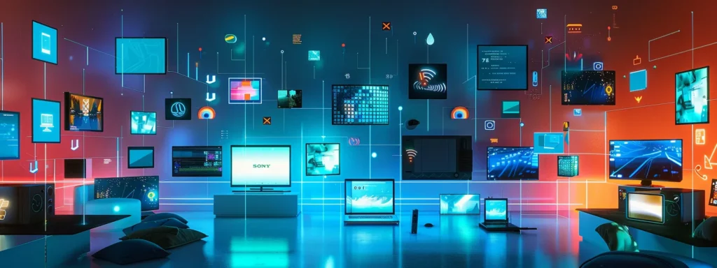 A diverse array of electronic devices in a room, featuring a prominent AI connectivity tool for enhanced interaction.