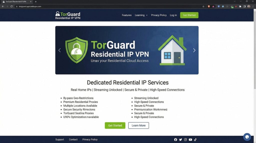 TorGuard Residential IP Dashboard and Server Selection Screenshot.