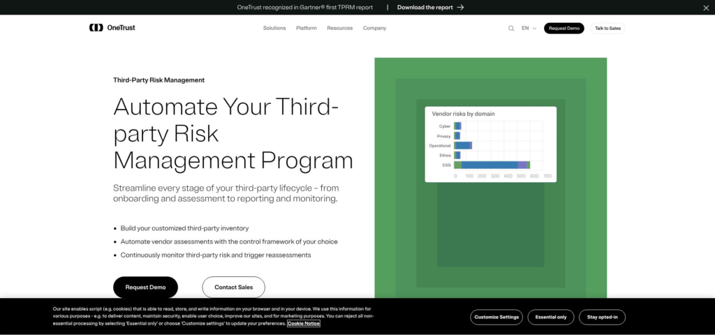 OneTrust: enterprise GRC breadth, plus vendor risk and due diligence